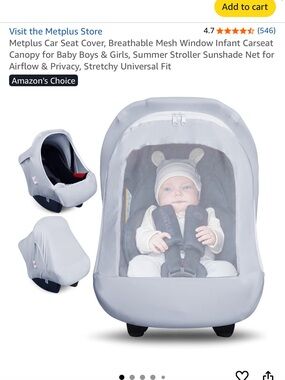 Infant Car Seat Canopy Cover - Light Gray Mesh Window